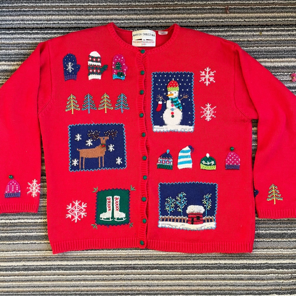 Vintage Marisa Christina 1999 Christmas Collection red button down sweater.